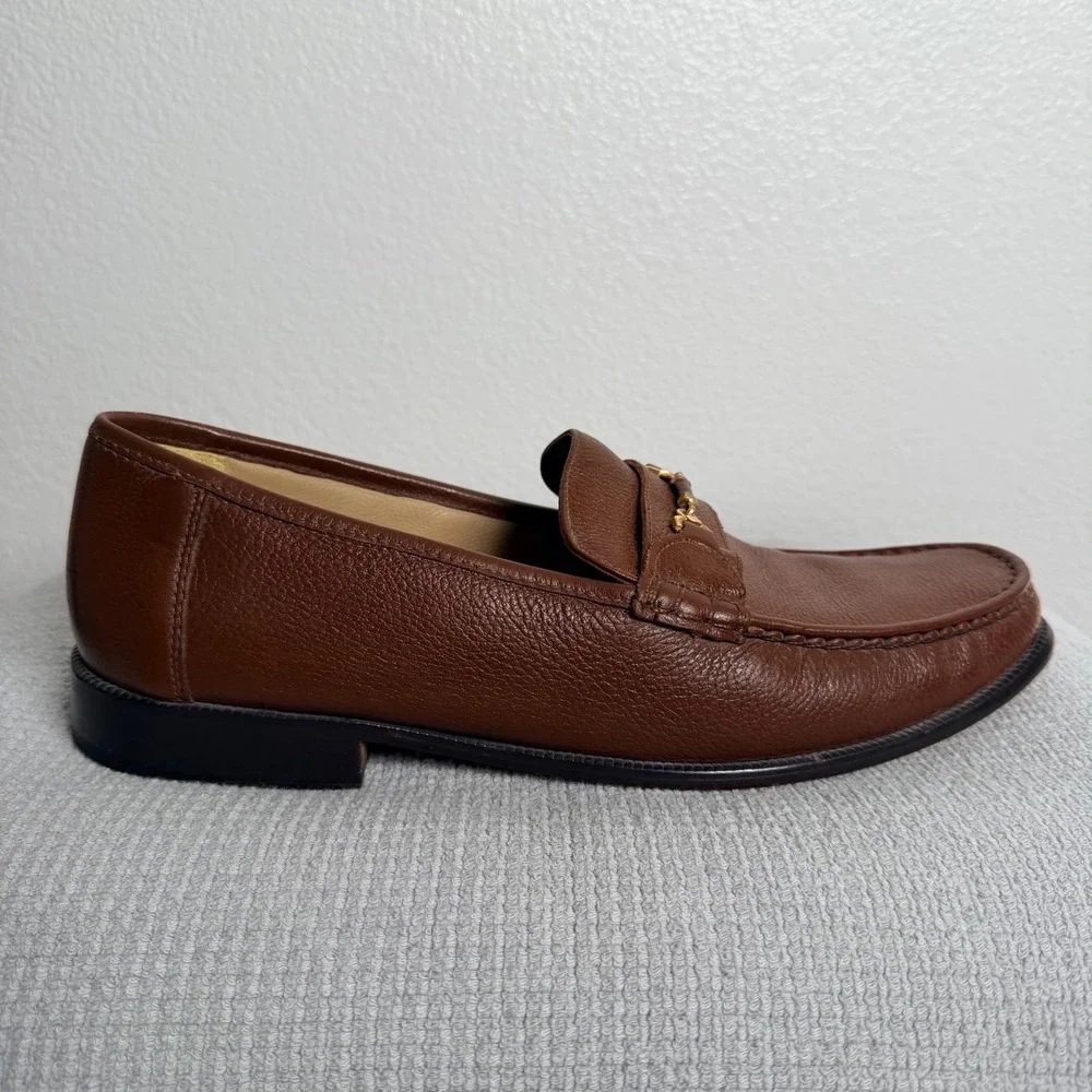 Florsheim Mens Brown Pebbled Leather Moc Toe Bit Loafers Size 13D Made in Brazil